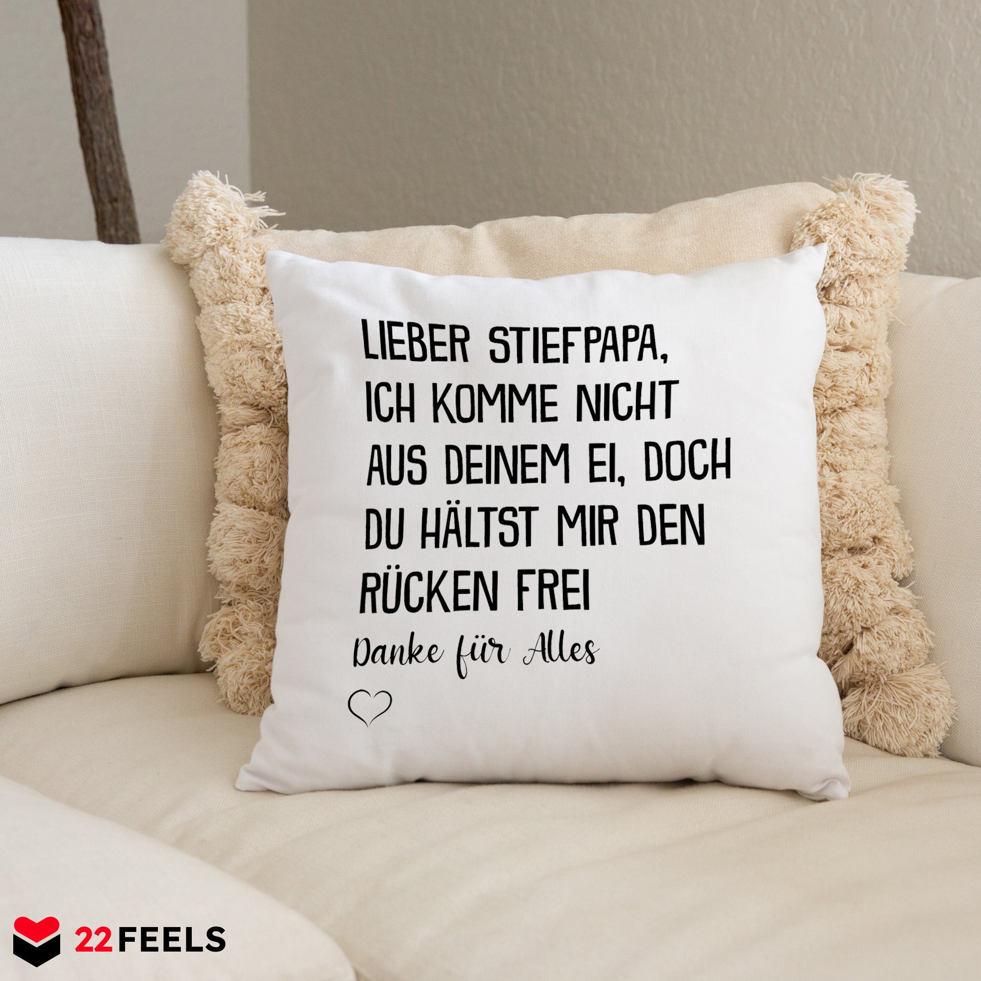 22Feels® Stiefvater Geschenk - Kissen mit Spruch (Weiss 40x40cm)-Kissen Weiss 40x40-22Feels