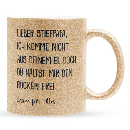22Feels® Stiefvater Geschenk - Glitzertasse mit Spruch (Gold, 320ml)-Glitzertasse Gold 320ml-22Feels