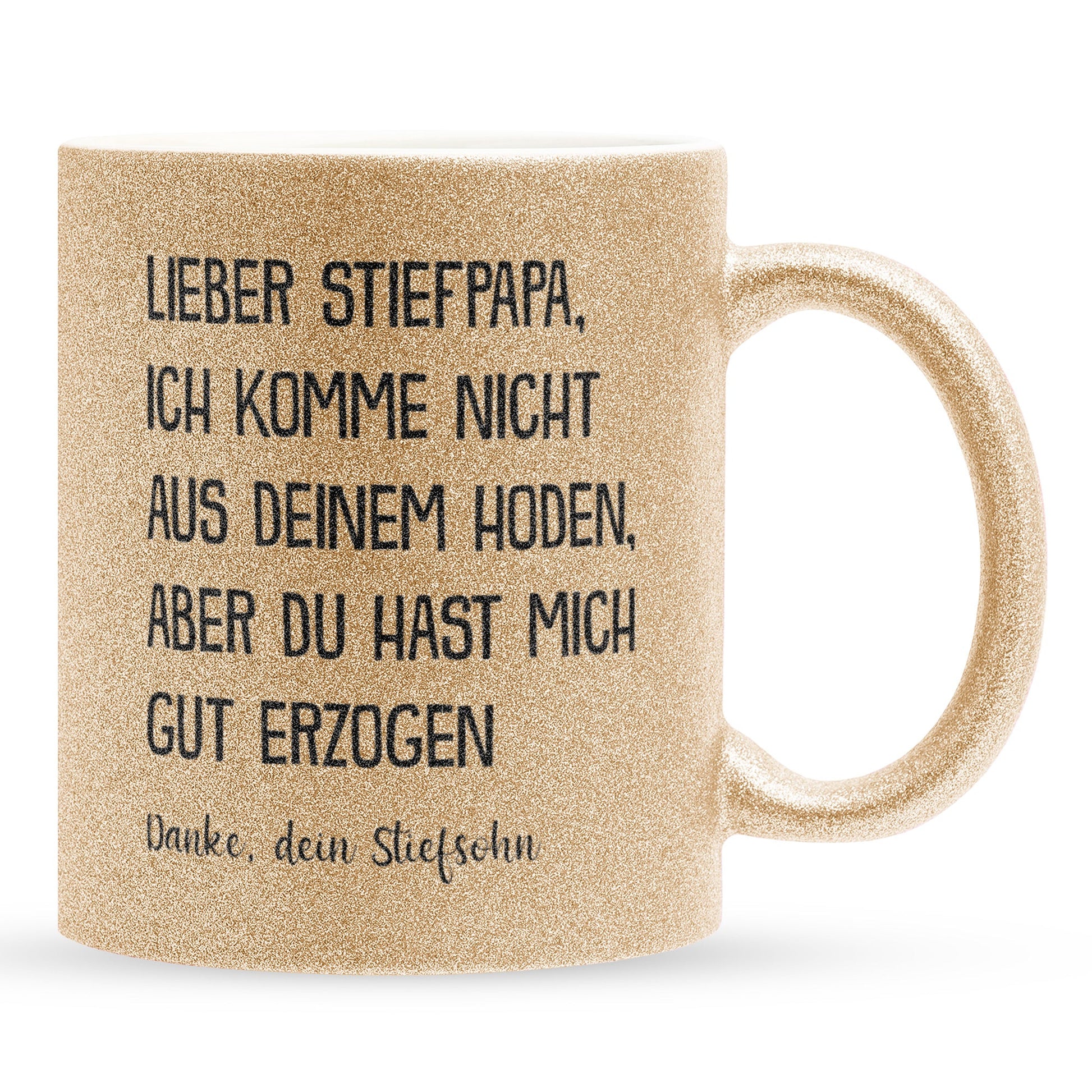 22Feels® Stiefvater Geschenk von Stiefsohn - Glitzertasse mit Spruch (Gold, 320ml)-Glitzertasse Gold 320ml-22Feels