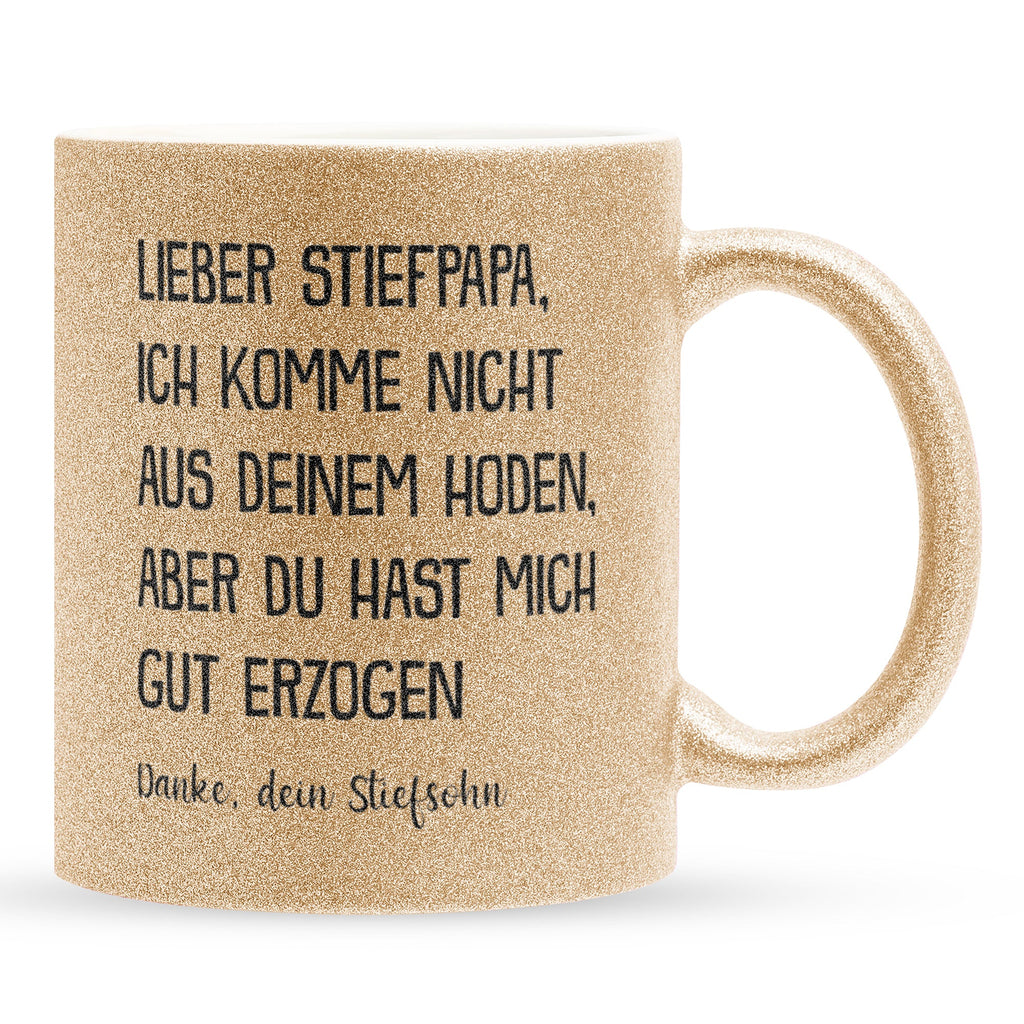 22Feels® Stiefvater Geschenk von Stiefsohn - Glitzertasse mit Spruch (Gold, 320ml)-Glitzertasse Gold 320ml-22Feels