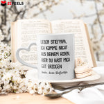 22Feels® Stiefvater Geschenk von Stieftochter - Tasse mit Spruch: Du hast mich gut erzogen (Herzhenkel, Weiss, 320ml)-Tasse Weiss Herzhenkel 320ml-22Feels