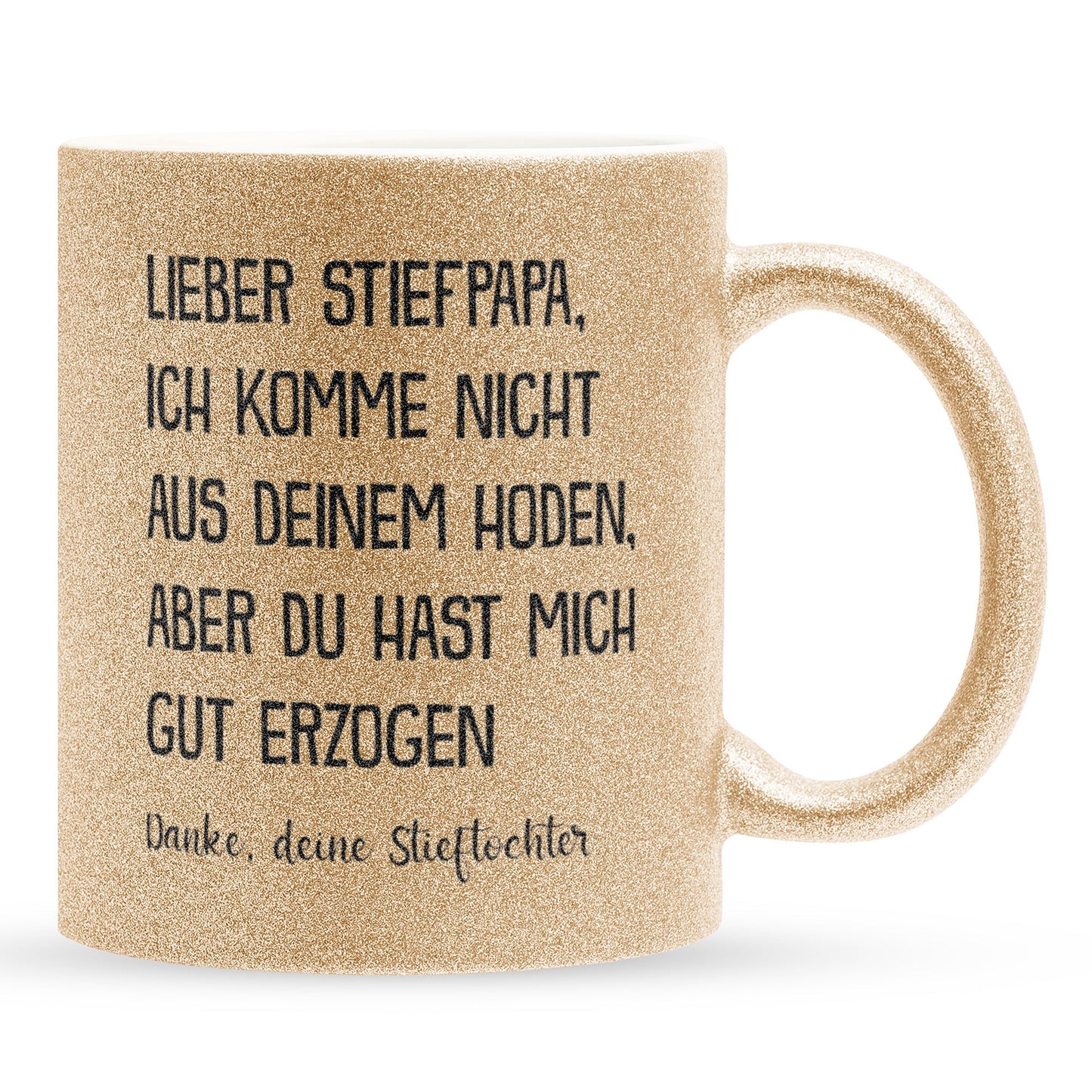 22Feels® Stiefvater Geschenk von Stieftochter - Glitzertasse mit Spruch (Gold, 320ml)-Glitzertasse Gold 320ml-22Feels