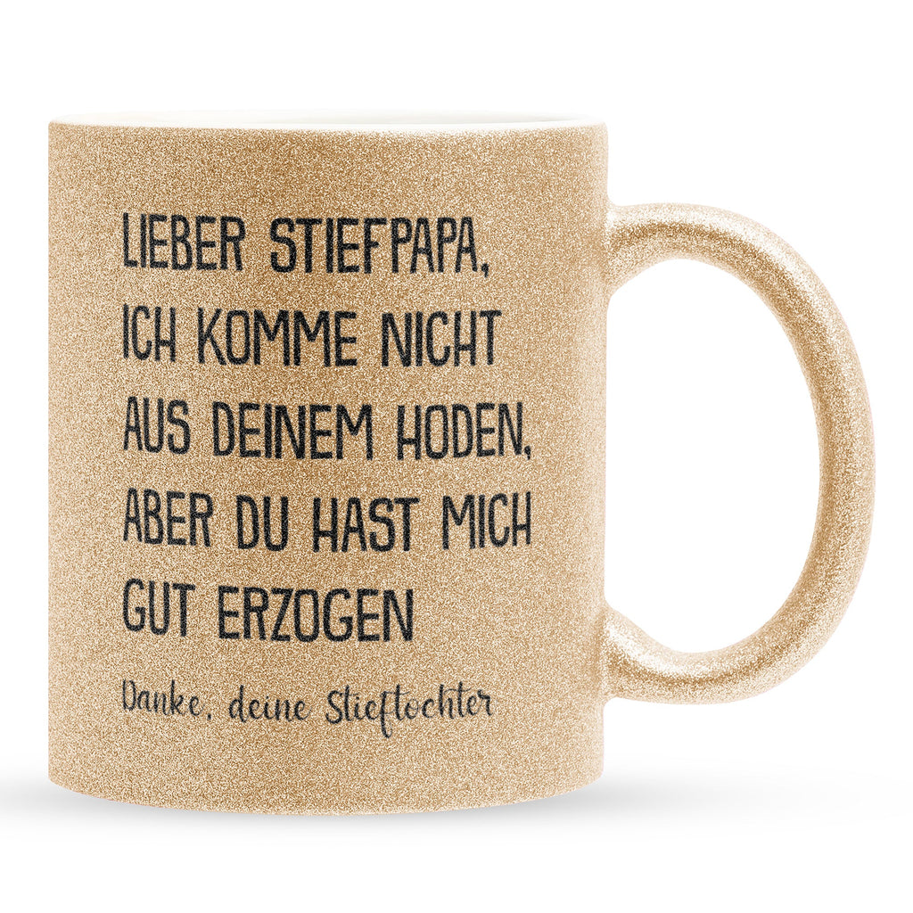 22Feels® Stiefvater Geschenk von Stieftochter - Glitzertasse mit Spruch (Gold, 320ml)-Glitzertasse Gold 320ml-22Feels