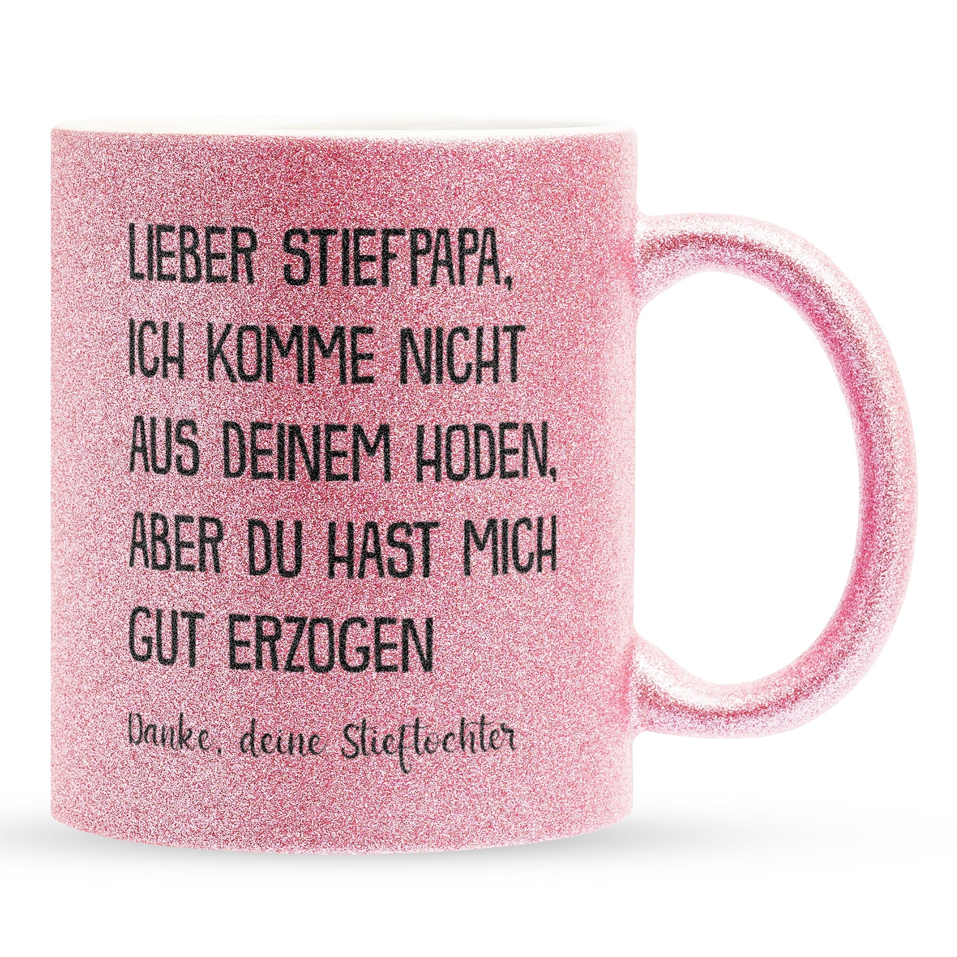 22Feels® Stiefvater Geschenk von Stieftochter - Glitzertasse mit Spruch (Pink, 320ml)-Glitzertasse Pink 320ml-22Feels