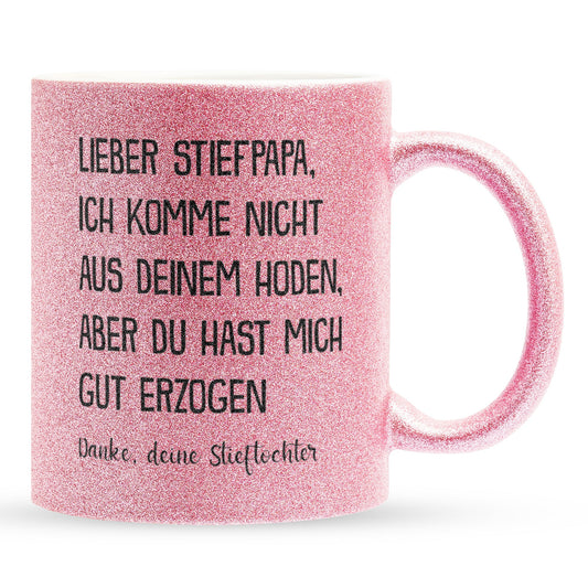 22Feels® Stiefvater Geschenk von Stieftochter - Glitzertasse mit Spruch (Pink, 320ml)-Glitzertasse Pink 320ml-22Feels