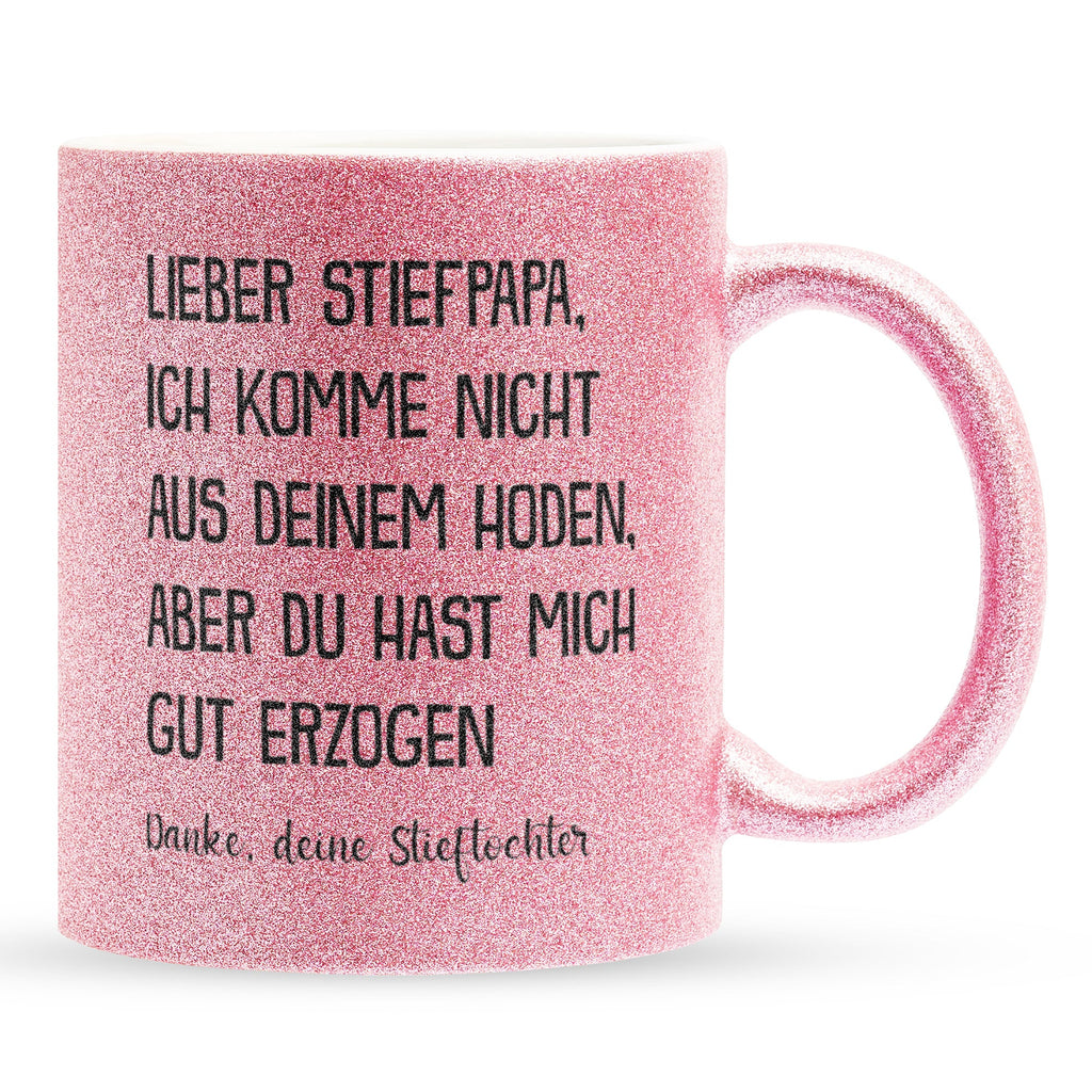 22Feels® Stiefvater Geschenk von Stieftochter - Glitzertasse mit Spruch (Pink, 320ml)-Glitzertasse Pink 320ml-22Feels