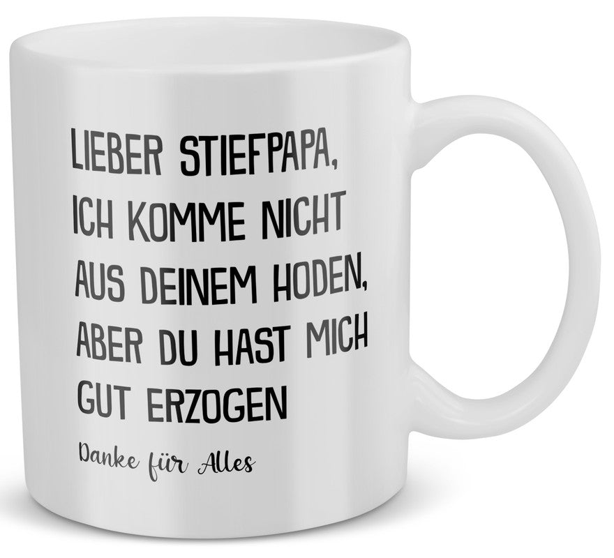 22Feels® Geschenk für Stiefpapas - Tasse mit Spruch: Gut Erzogen (Weiss, 320ml)-Weisse Tasse 320ml-22Feels