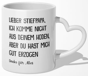 22Feels® Stiefvater Geschenk - Tasse mit Spruch: Danke für Alles (Herzhenkel, Weiss, 320ml)-Tasse Weiss Herzhenkel 320ml-22Feels