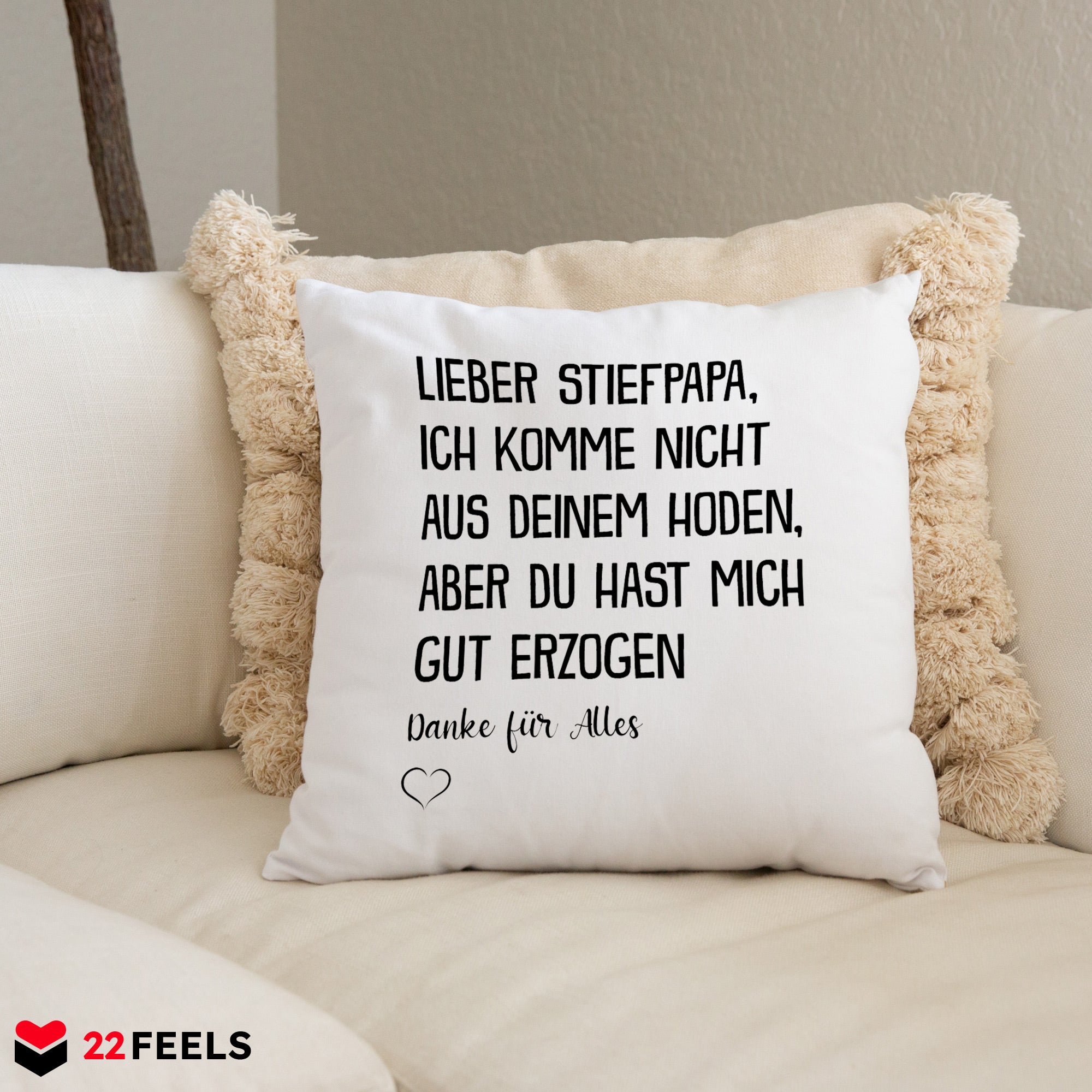 22Feels® Stiefvater Geschenk - Kissen mit Spruch (Weiss 40x40cm)-Kissen Weiss 40x40-22Feels