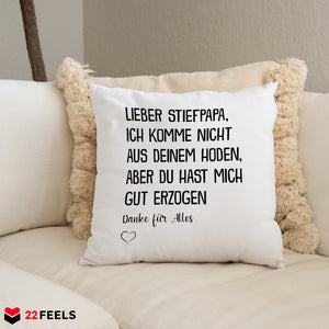 22Feels® Stiefvater Geschenk - Kissen mit Spruch (Weiss 40x40cm)-Kissen Weiss 40x40-22Feels