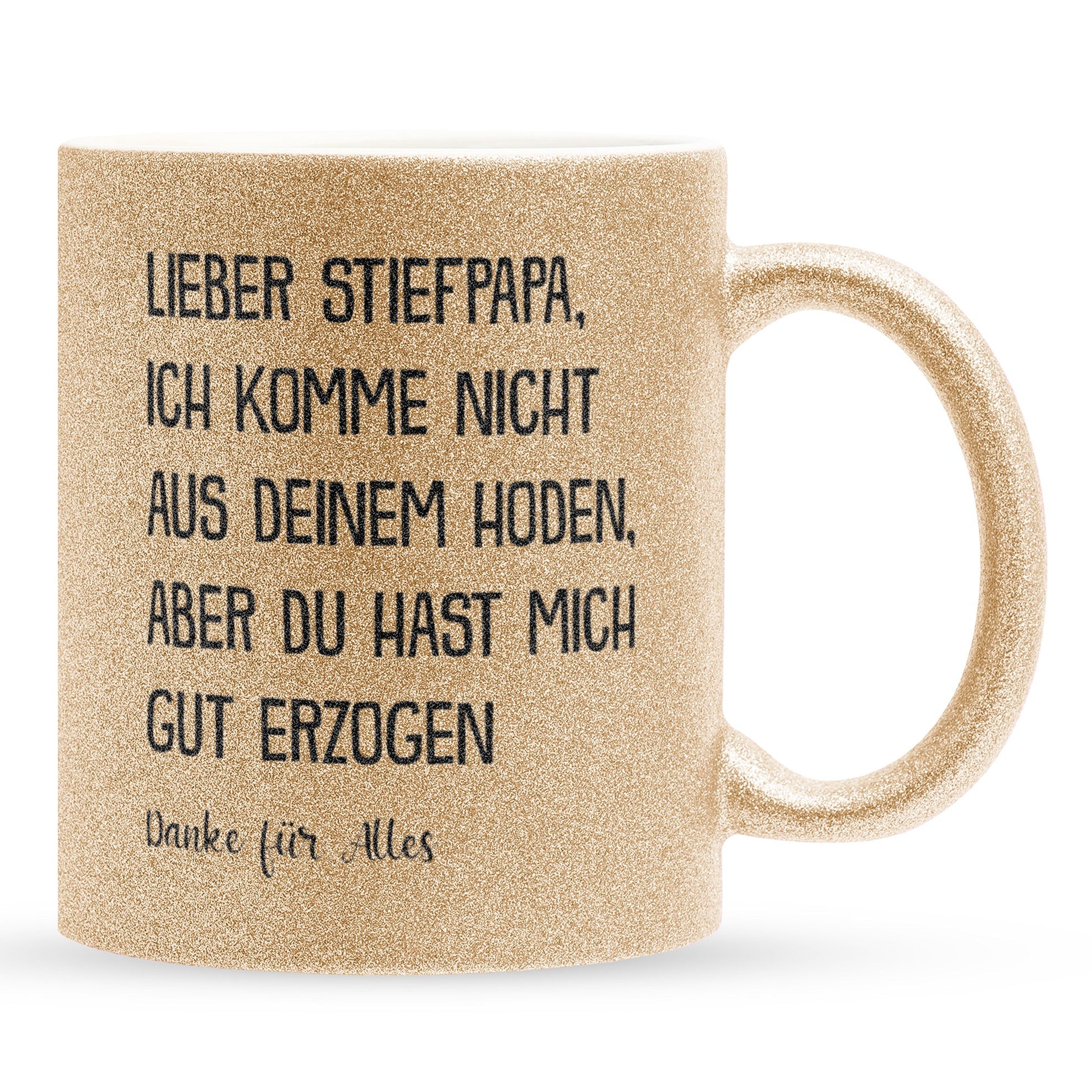 22Feels® Stiefvater Geschenk - Glitzertasse mit Spruch (Gold, 320ml)-Glitzertasse Gold 320ml-22Feels