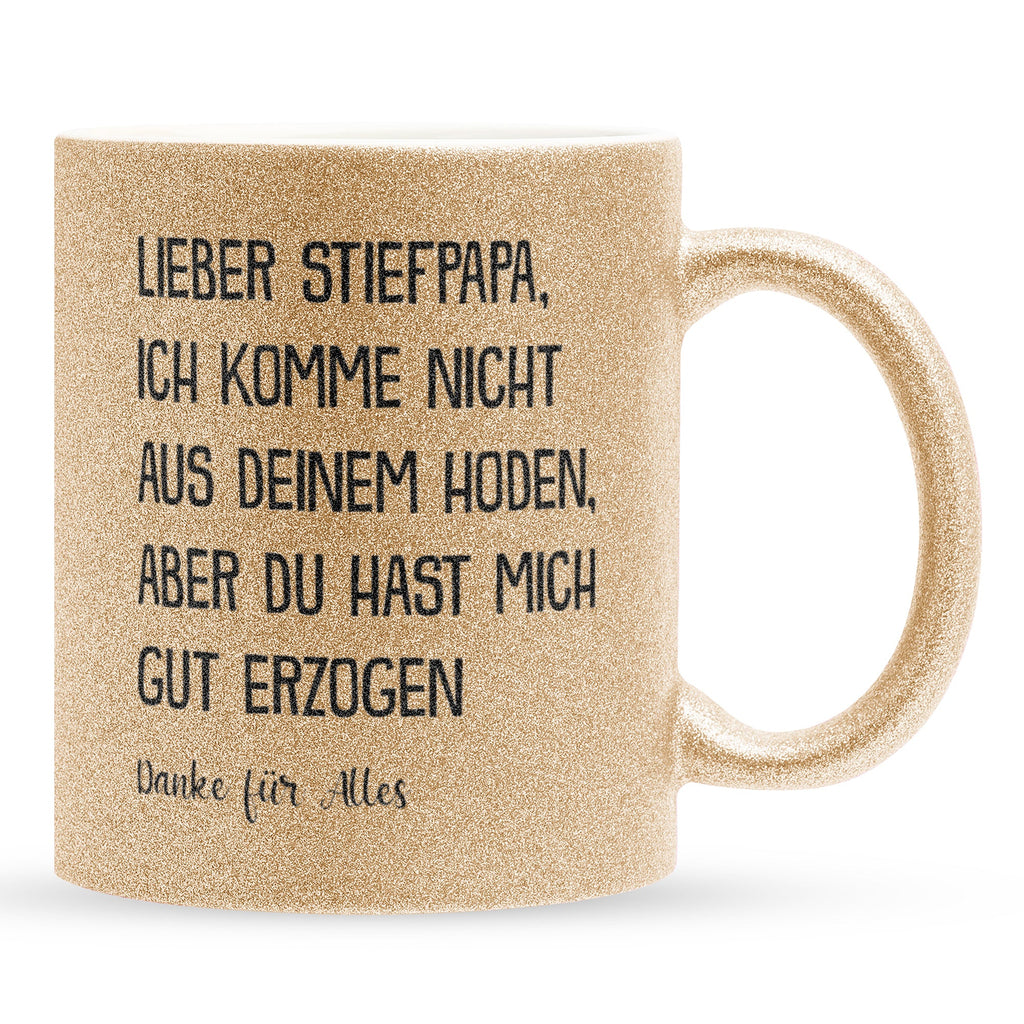 22Feels® Stiefvater Geschenk - Glitzertasse mit Spruch (Gold, 320ml)-Glitzertasse Gold 320ml-22Feels