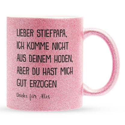 22Feels® Stiefvater Geschenk - Glitzertasse mit Spruch (Pink, 320ml)-Glitzertasse Pink 320ml-22Feels
