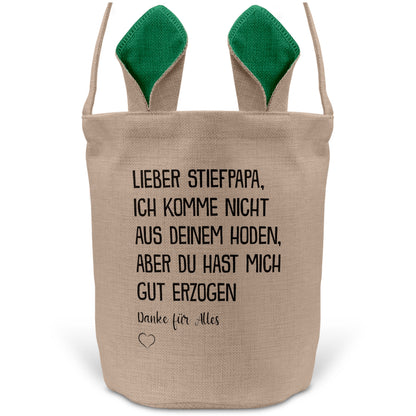 22Feels® Stiefpapa Stiefvater Osterkorb mit Henkel Ostergeschenk Tragetasche Ostern Deko Osternest Körbchen Hasenohren (Beige/Grün)-Ostern Tragetasche-22Feels