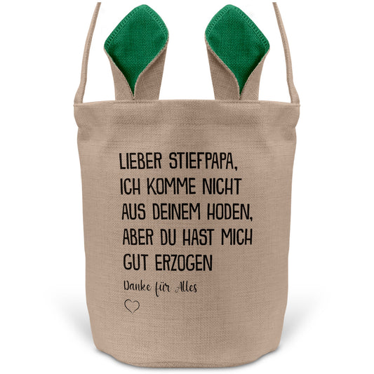 22Feels® Stiefpapa Stiefvater Osterkorb mit Henkel Ostergeschenk Tragetasche Ostern Deko Osternest Körbchen Hasenohren (Beige/Grün)-Ostern Tragetasche-22Feels