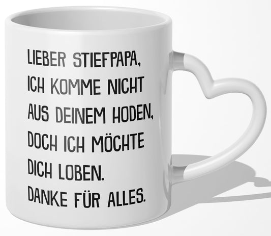 22Feels® Stiefvater Geschenk - Tasse mit Spruch: Ich möchte dich loben (Herzhenkel, Weiss, 320ml)-Tasse Weiss Herzhenkel 320ml-22Feels