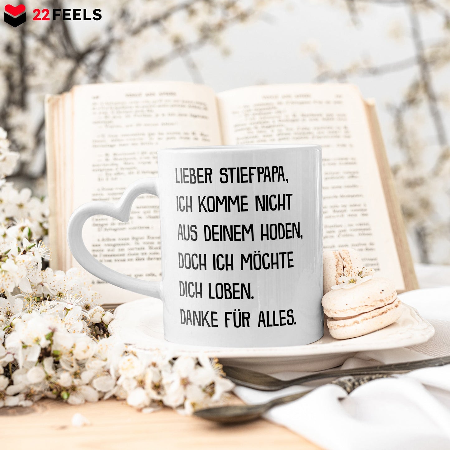 22Feels® Stiefvater Geschenk - Tasse mit Spruch: Ich möchte dich loben (Herzhenkel, Weiss, 320ml)-Tasse Weiss Herzhenkel 320ml-22Feels