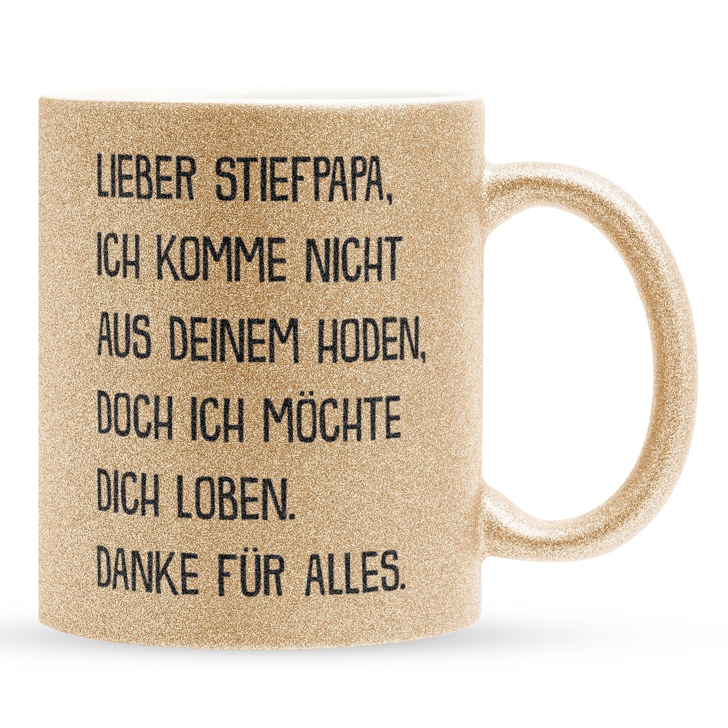 22Feels® Stiefvater Geschenk - Glitzertasse mit Spruch (Gold, 320ml)-Glitzertasse Gold 320ml-22Feels