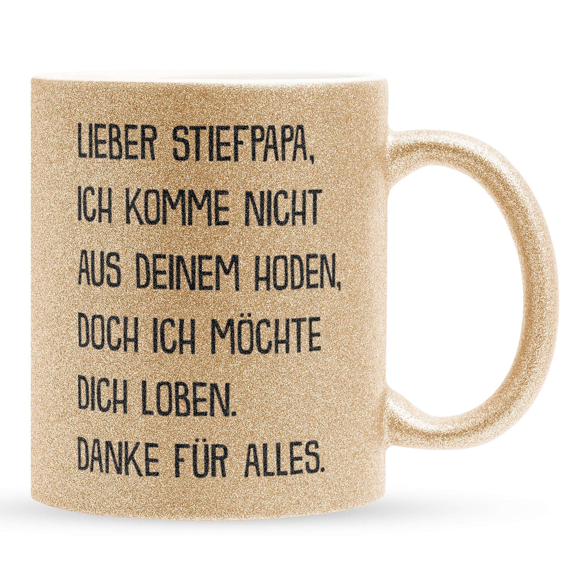 22Feels® Stiefvater Geschenk - Glitzertasse mit Spruch (Gold, 320ml)-Glitzertasse Gold 320ml-22Feels
