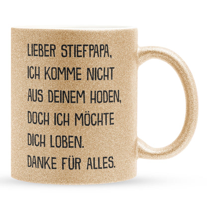22Feels® Stiefvater Geschenk - Glitzertasse mit Spruch (Gold, 320ml)-Glitzertasse Gold 320ml-22Feels