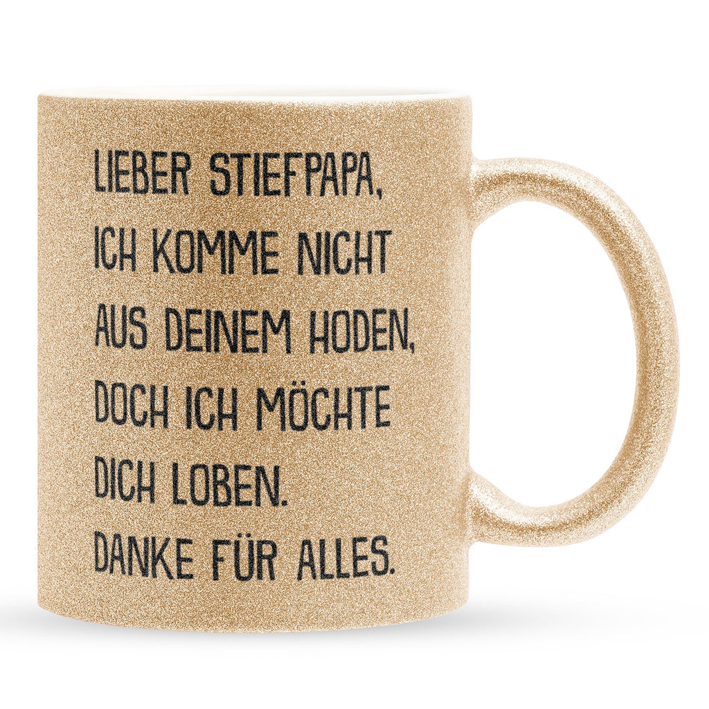 22Feels® Stiefvater Geschenk - Glitzertasse mit Spruch (Gold, 320ml)-Glitzertasse Gold 320ml-22Feels