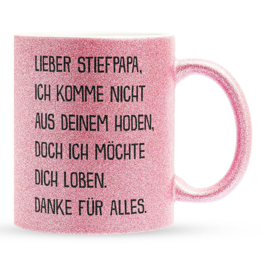 22Feels® Stiefvater Geschenk - Glitzertasse mit Spruch (Pink, 320ml)-Glitzertasse Pink 320ml-22Feels