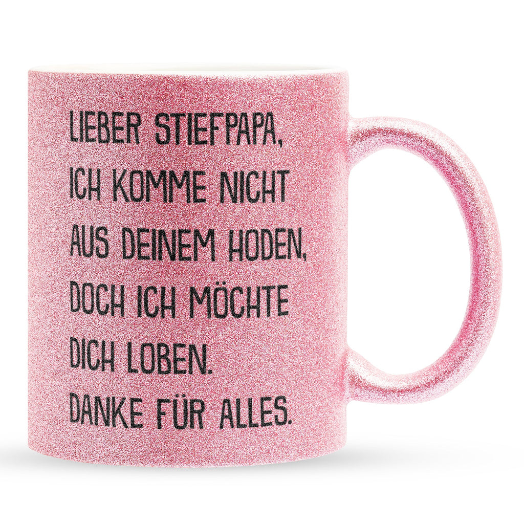 22Feels® Stiefvater Geschenk - Glitzertasse mit Spruch (Pink, 320ml)-Glitzertasse Pink 320ml-22Feels