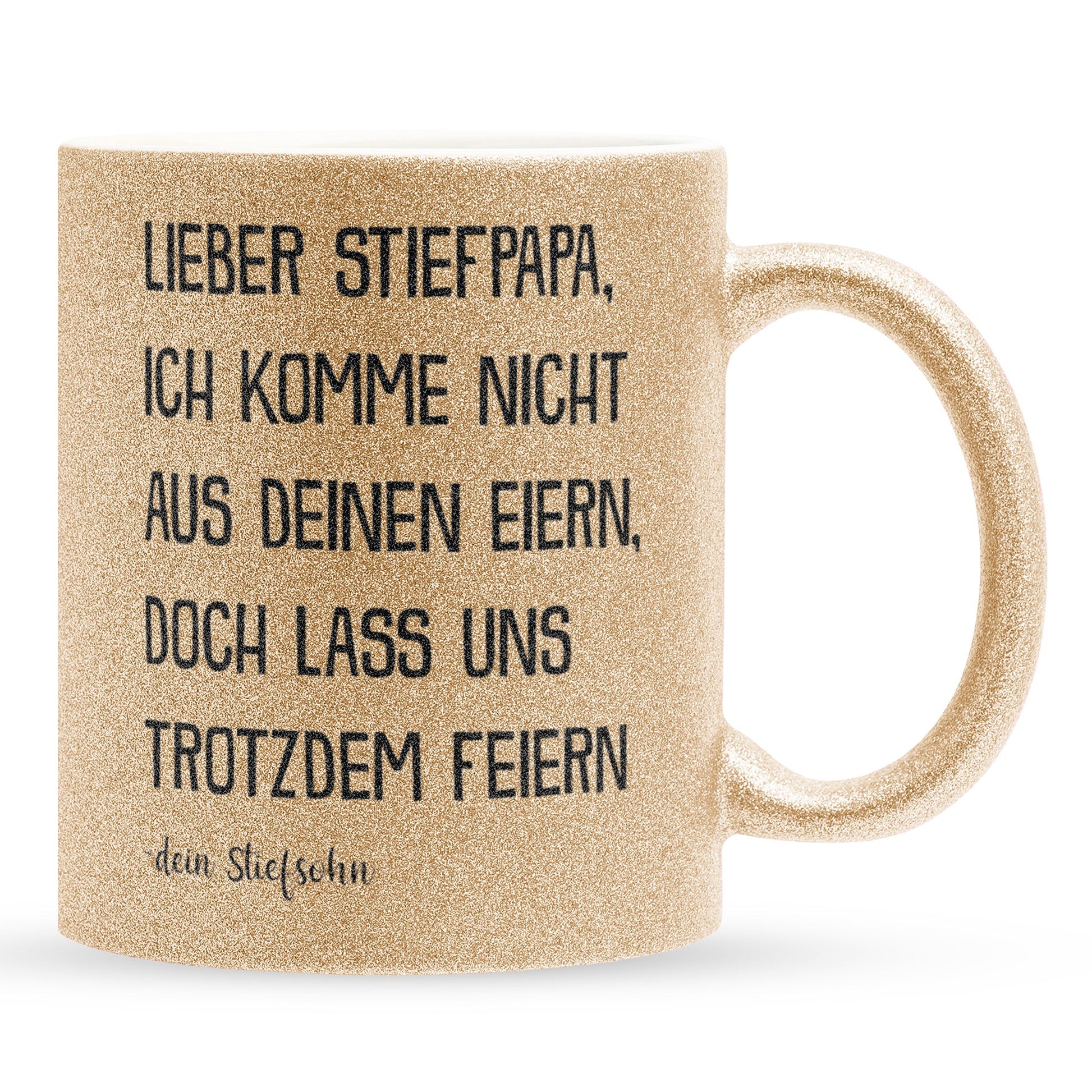 22Feels® Stiefvater Geschenk von Stiefsohn - Glitzertasse mit Spruch (Gold, 320ml)-Glitzertasse Gold 320ml-22Feels