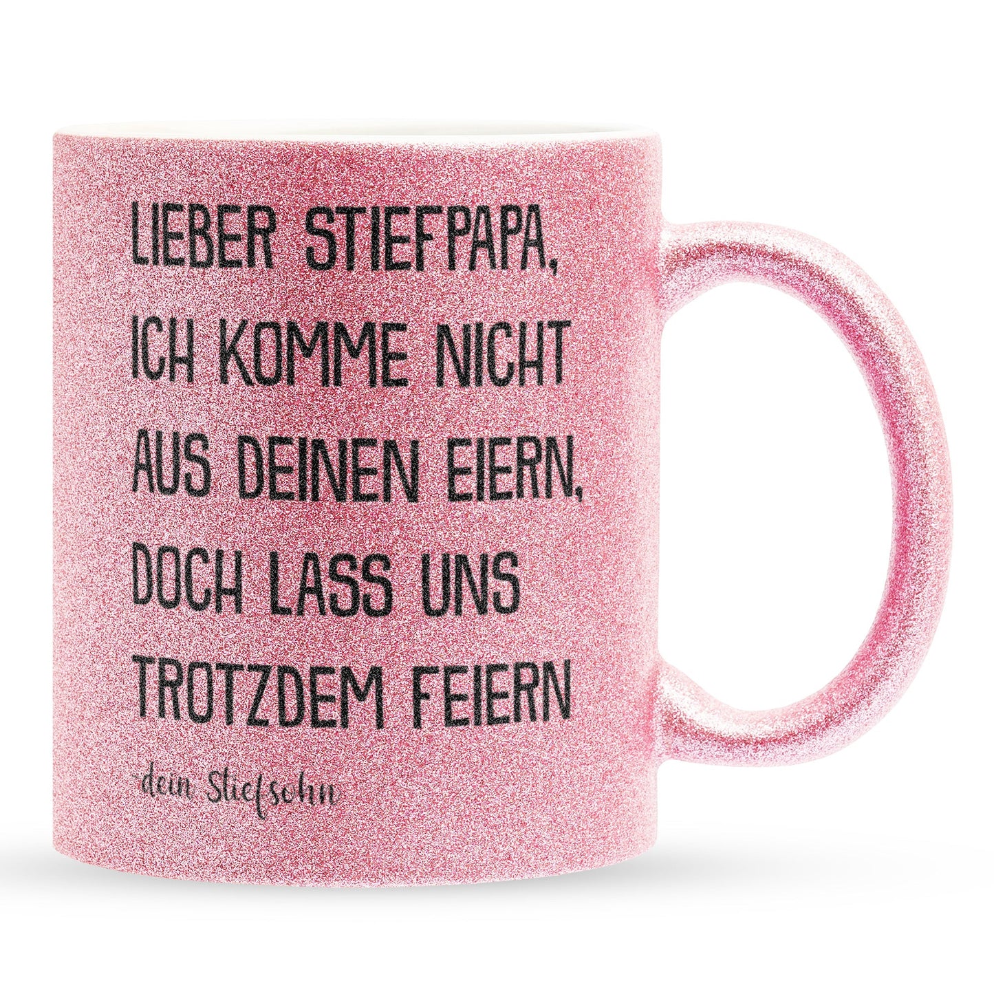 22Feels® Stiefvater Geschenk von Stiefsohn - Glitzertasse mit Spruch (Pink, 320ml)-Glitzertasse Pink 320ml-22Feels