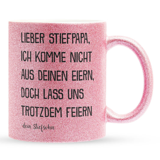 22Feels® Stiefvater Geschenk von Stiefsohn - Glitzertasse mit Spruch (Pink, 320ml)-Glitzertasse Pink 320ml-22Feels