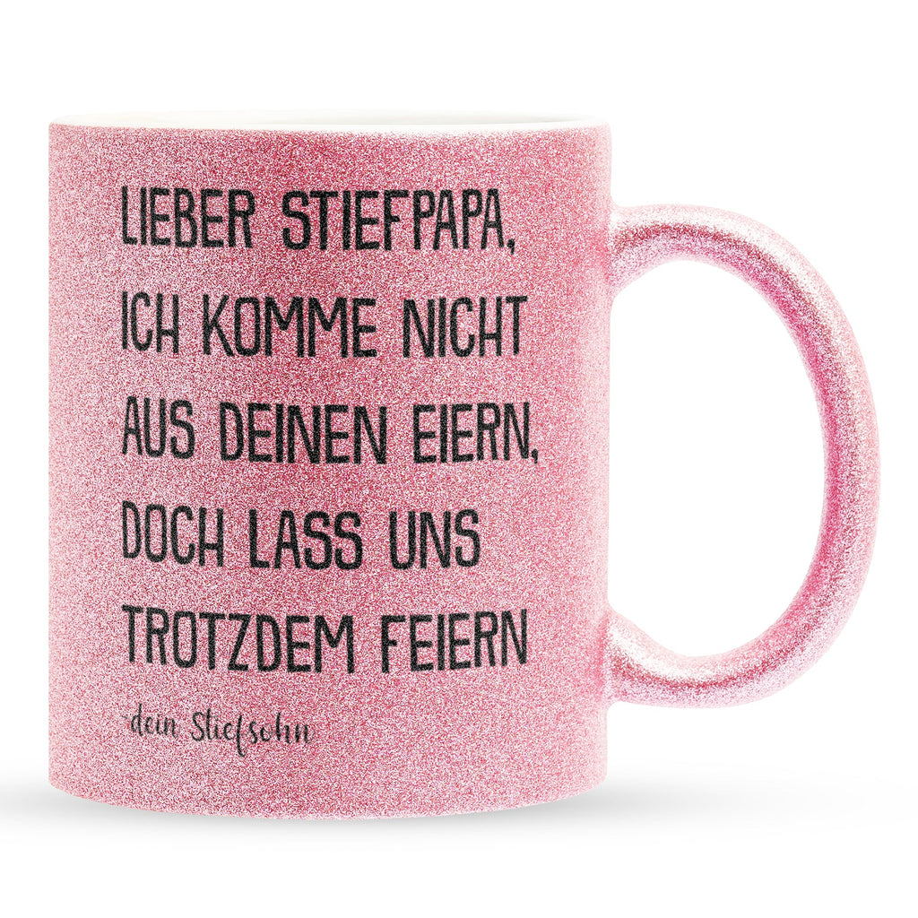 22Feels® Stiefvater Geschenk von Stiefsohn - Glitzertasse mit Spruch (Pink, 320ml)-Glitzertasse Pink 320ml-22Feels