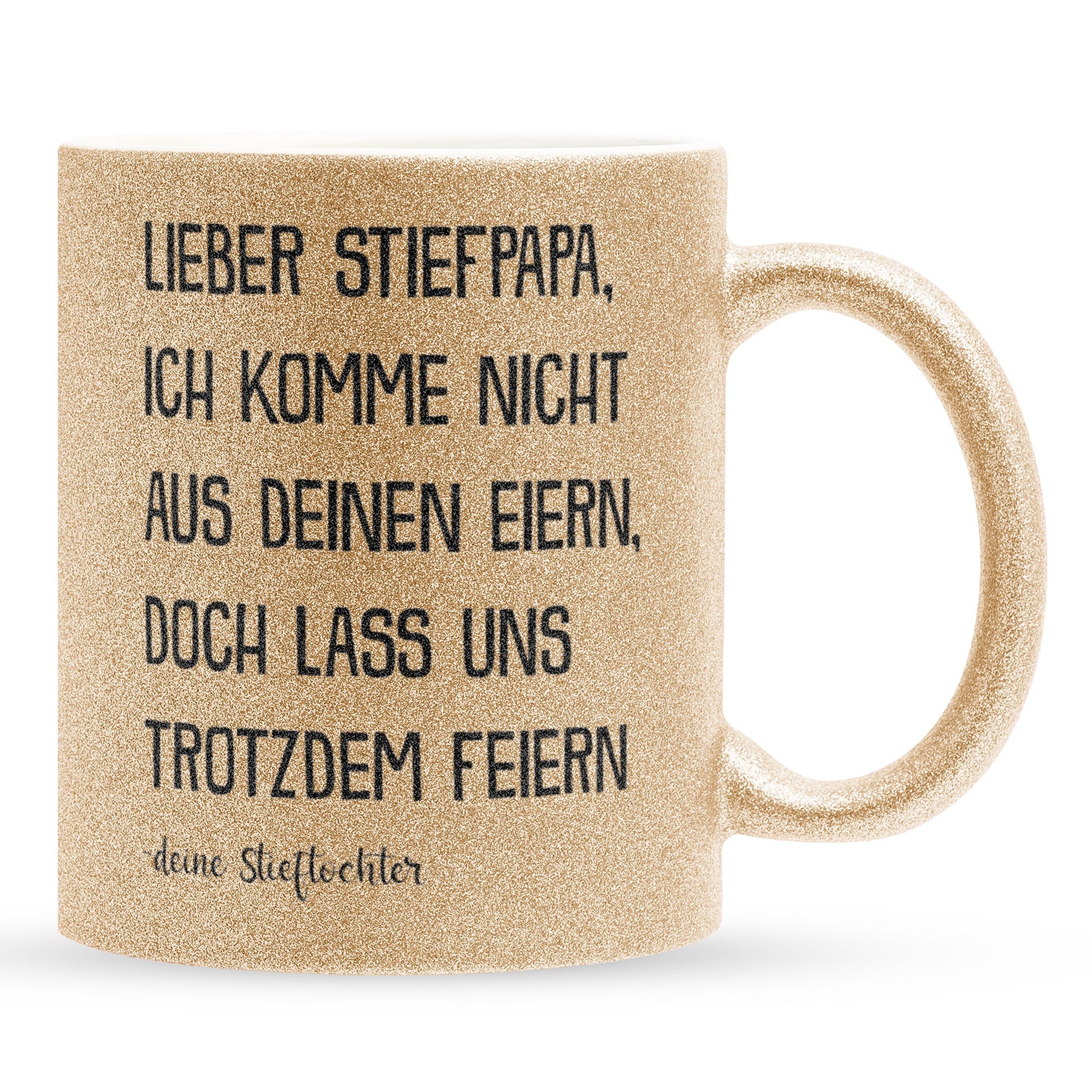 22Feels® Stiefvater Geschenk von Stieftochter - Glitzertasse mit Spruch (Gold, 320ml)-Glitzertasse Gold 320ml-22Feels