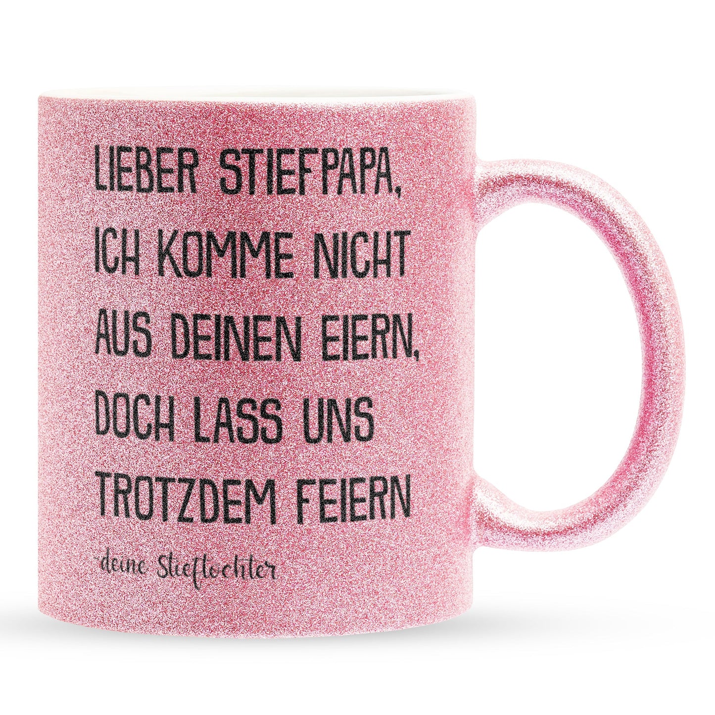22Feels® Stiefvater Geschenk von Stieftochter - Glitzertasse mit Spruch (Pink, 320ml)-Glitzertasse Pink 320ml-22Feels