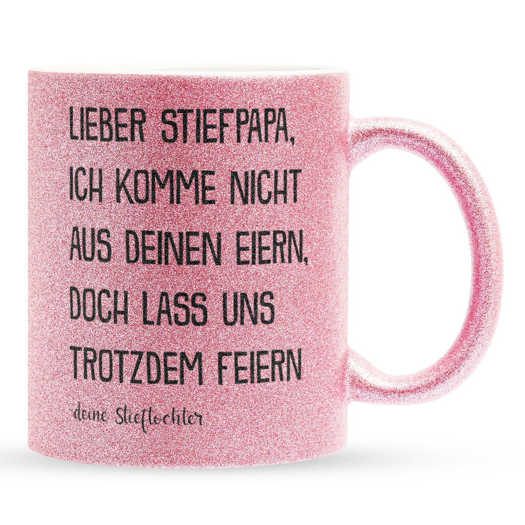 22Feels® Stiefvater Geschenk von Stieftochter - Glitzertasse mit Spruch (Pink, 320ml)-Glitzertasse Pink 320ml-22Feels
