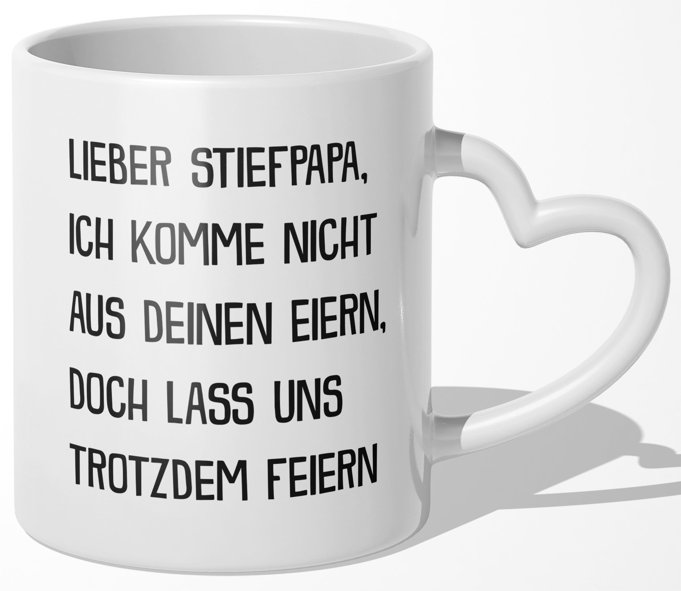 22Feels® Stiefvater Geschenk - Tasse mit Spruch: Lass uns feiern (Herzhenkel, Weiss, 320ml)-Tasse Weiss Herzhenkel 320ml-22Feels