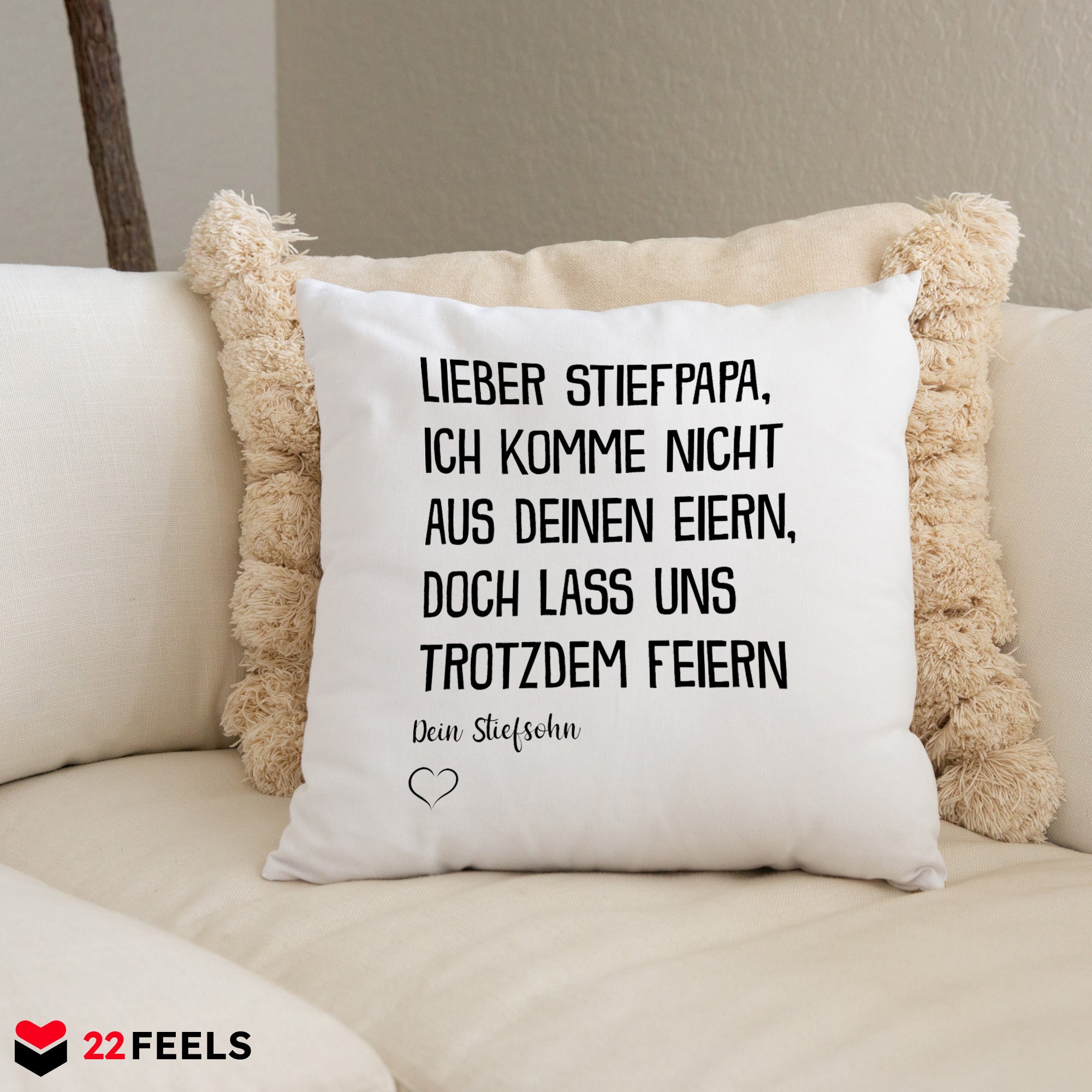 22Feels® Stiefvater Geschenk - Kissen mit Spruch (Weiss 40x40cm)-Kissen Weiss 40x40-22Feels