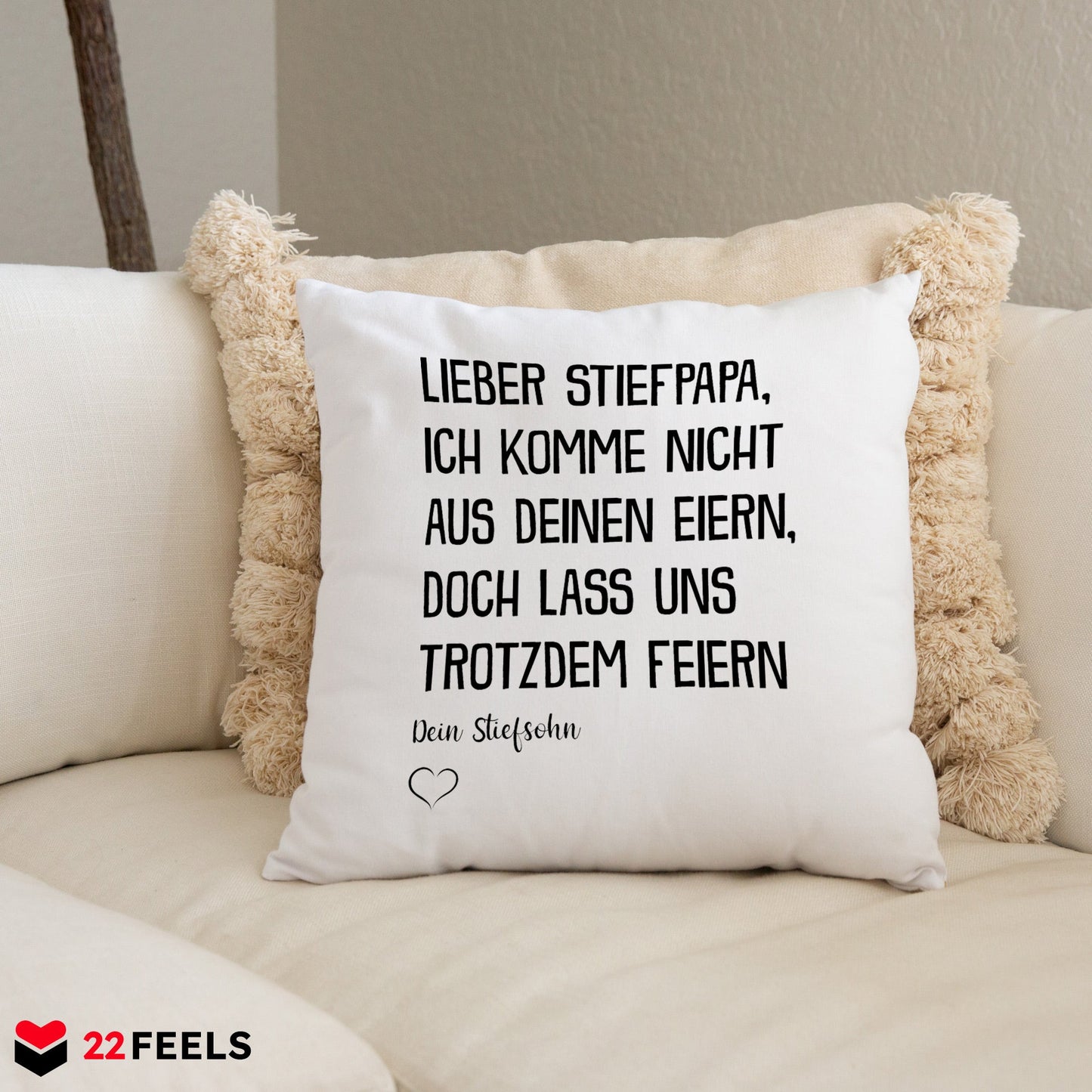 22Feels® Stiefvater Geschenk - Kissen mit Spruch (Weiss 40x40cm)-Kissen Weiss 40x40-22Feels
