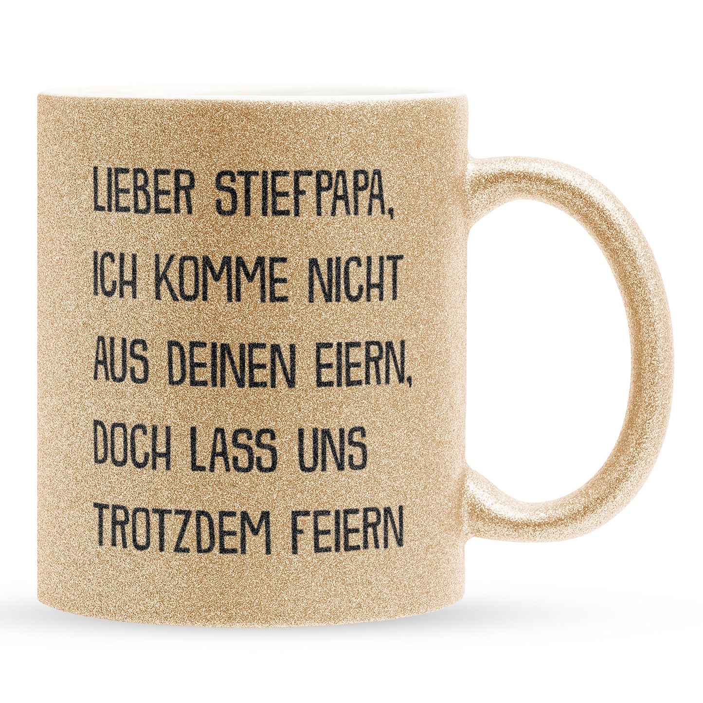 22Feels® Stiefvater Geschenk - Glitzertasse mit Spruch (Gold, 320ml)-Glitzertasse Gold 320ml-22Feels
