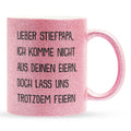 22Feels® Stiefvater Geschenk - Glitzertasse mit Spruch (Pink, 320ml)-Glitzertasse Pink 320ml-22Feels