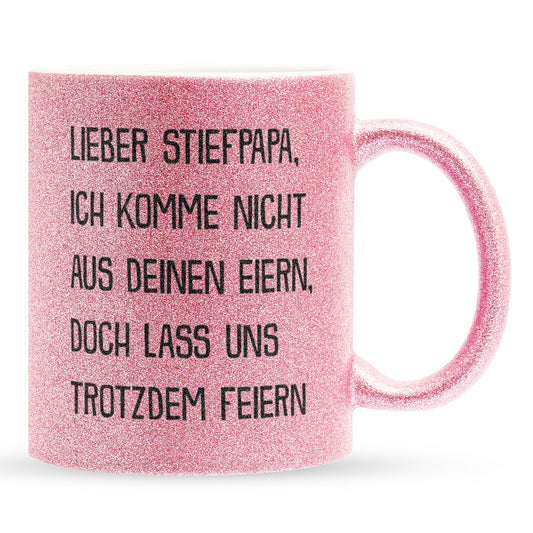22Feels® Stiefvater Geschenk - Glitzertasse mit Spruch (Pink, 320ml)-Glitzertasse Pink 320ml-22Feels