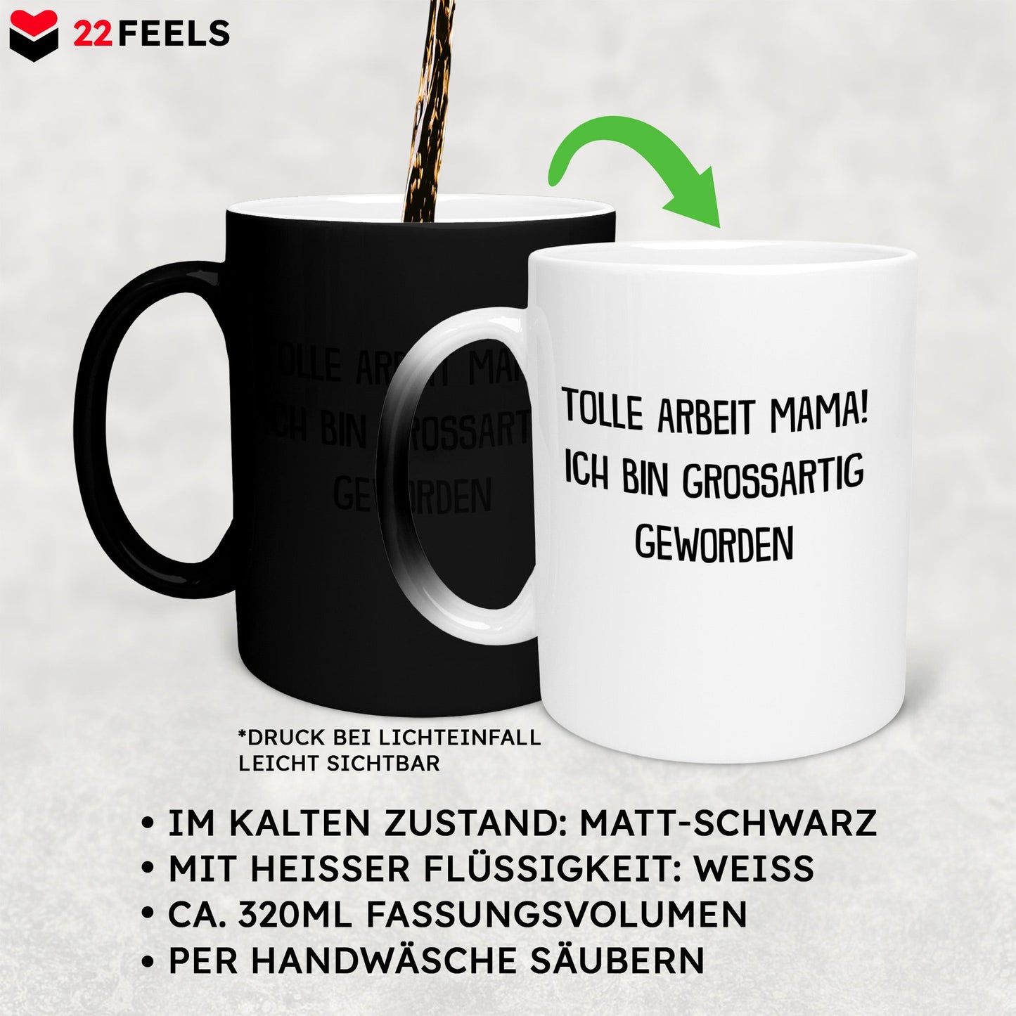 22Feels® Mama Geschenk - Zaubertasse mit Spruch (Matt-Schwarz und Weiss, 320ml)-Farbwechsel Tasse Matt 320ml-22Feels