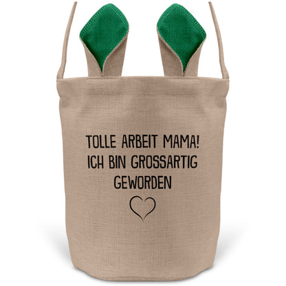 22Feels® Mama Osterkorb Mutter mit Henkel Ostergeschenk Tragetasche Ostern Deko Osternest Körbchen Hasenohren (Beige/Grün)-Ostern Tragetasche-22Feels