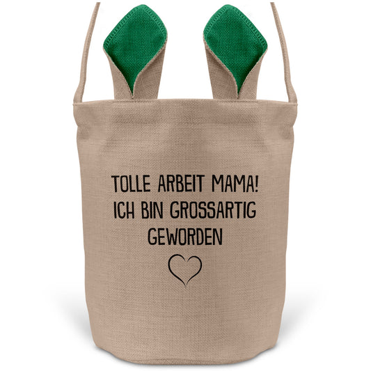 22Feels® Mama Osterkorb Mutter mit Henkel Ostergeschenk Tragetasche Ostern Deko Osternest Körbchen Hasenohren (Beige/Grün)-Ostern Tragetasche-22Feels