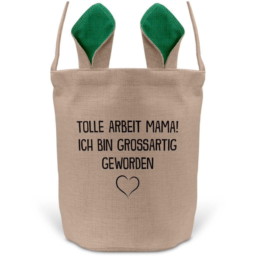 22Feels® Mama Osterkorb Mutter mit Henkel Ostergeschenk Tragetasche Ostern Deko Osternest Körbchen Hasenohren (Beige/Grün)-Ostern Tragetasche-22Feels