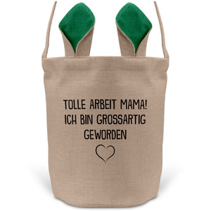 22Feels® Mama Osterkorb Mutter mit Henkel Ostergeschenk Tragetasche Ostern Deko Osternest Körbchen Hasenohren (Beige/Grün)-Ostern Tragetasche-22Feels