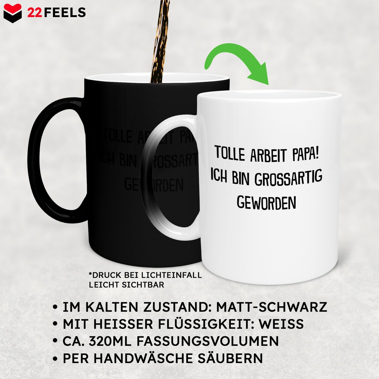 22Feels® Papa Geschenk - Zaubertasse mit Spruch (Matt-Schwarz und Weiss, 320ml)-Farbwechsel Tasse Matt 320ml-22Feels