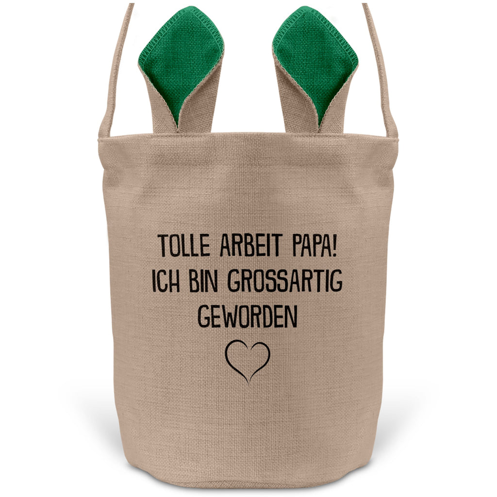22Feels® Papa Osterkorb Vater mit Henkel Ostergeschenk Tragetasche Ostern Deko Osternest Körbchen Hasenohren (Beige/Grün)-Ostern Tragetasche-22Feels