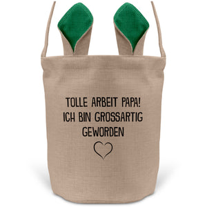 22Feels® Papa Osterkorb Vater mit Henkel Ostergeschenk Tragetasche Ostern Deko Osternest Körbchen Hasenohren (Beige/Grün)-Ostern Tragetasche-22Feels