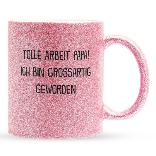 22Feels® Papa Geschenk - Glitzertasse mit Spruch (Pink, 320ml)-Glitzertasse Pink 320ml-22Feels