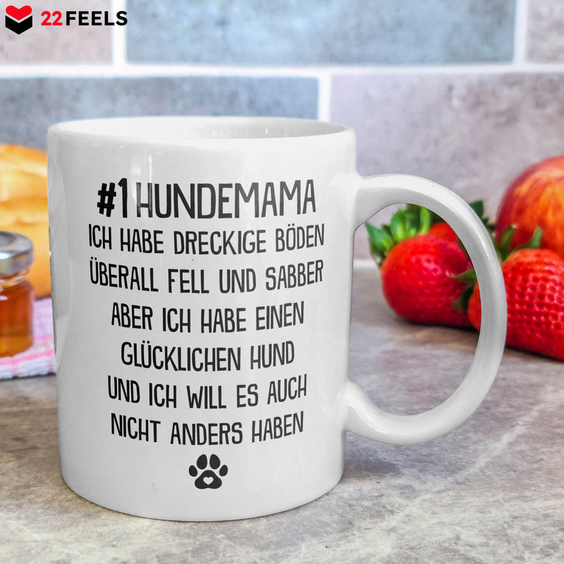 22Feels® Geschenk für Hunde-Frauchen - Tasse mit Spruch: #1 Hundemama (Weiss, 320ml)-Weisse Tasse 320ml-22Feels